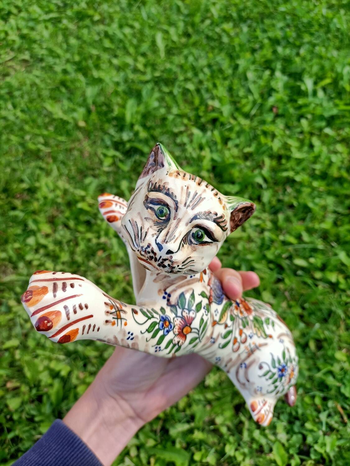 Zoomorphic Bouquetieres Hand-painted Desvres Cats