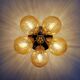 Large designer ceiling light in brass and amber crackled glass, 1970s.