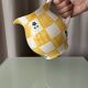 Cottagecore hand-painted ceramic jug – yellow check & blue flowers