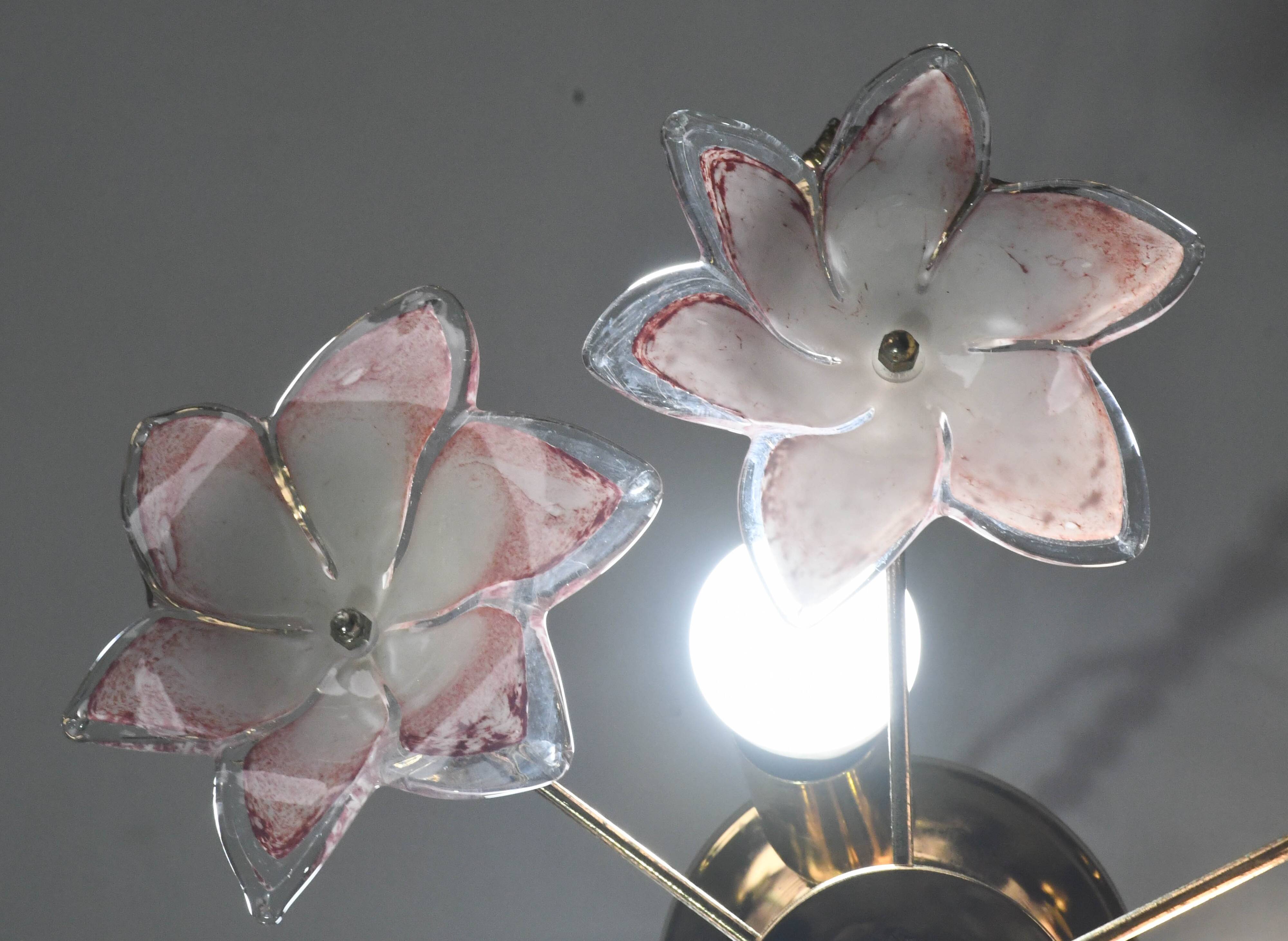 Charming Murano Vintage Ceiling Light Pink Flowers, 1970s