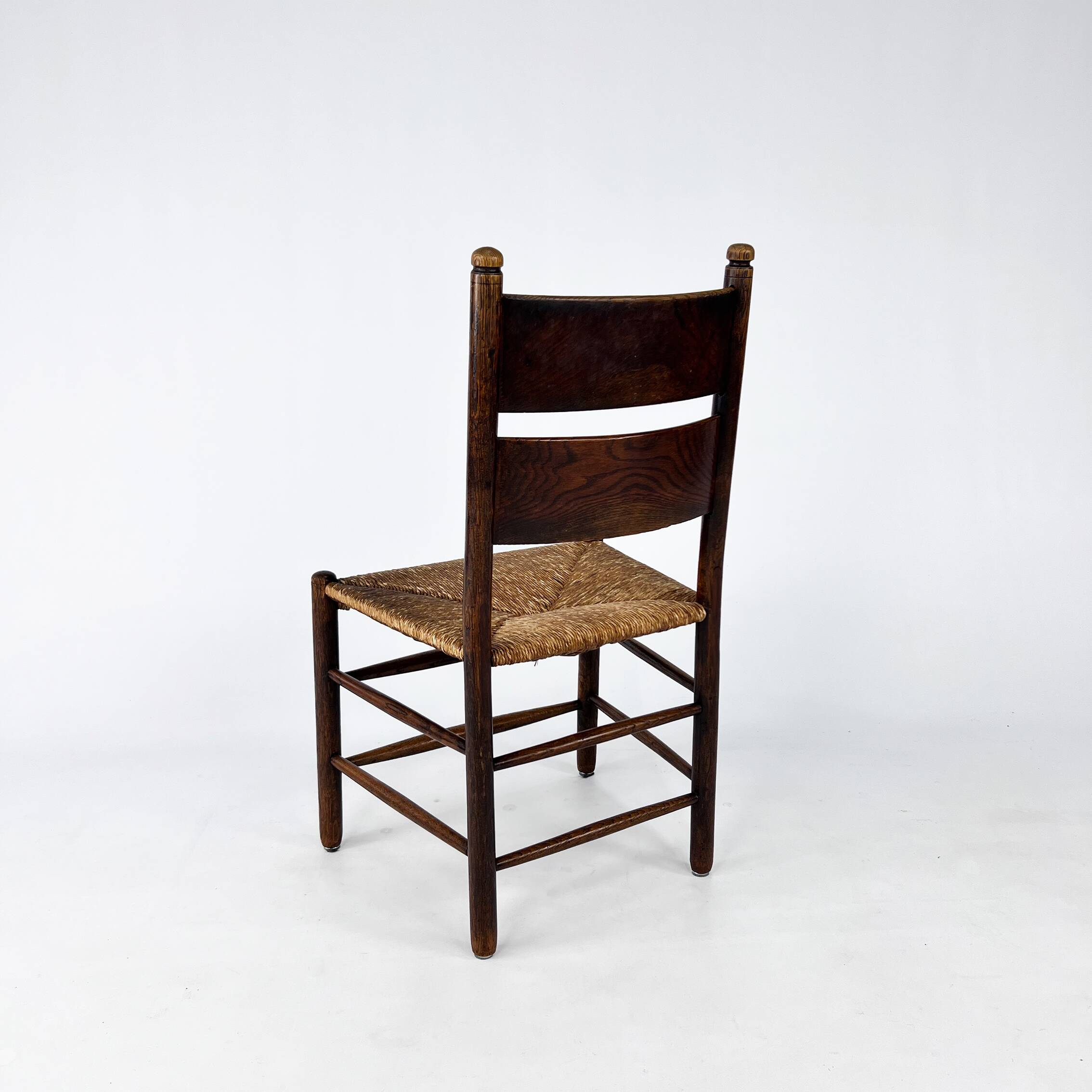 Antique French Oak and Rush Side Chair, 1940s