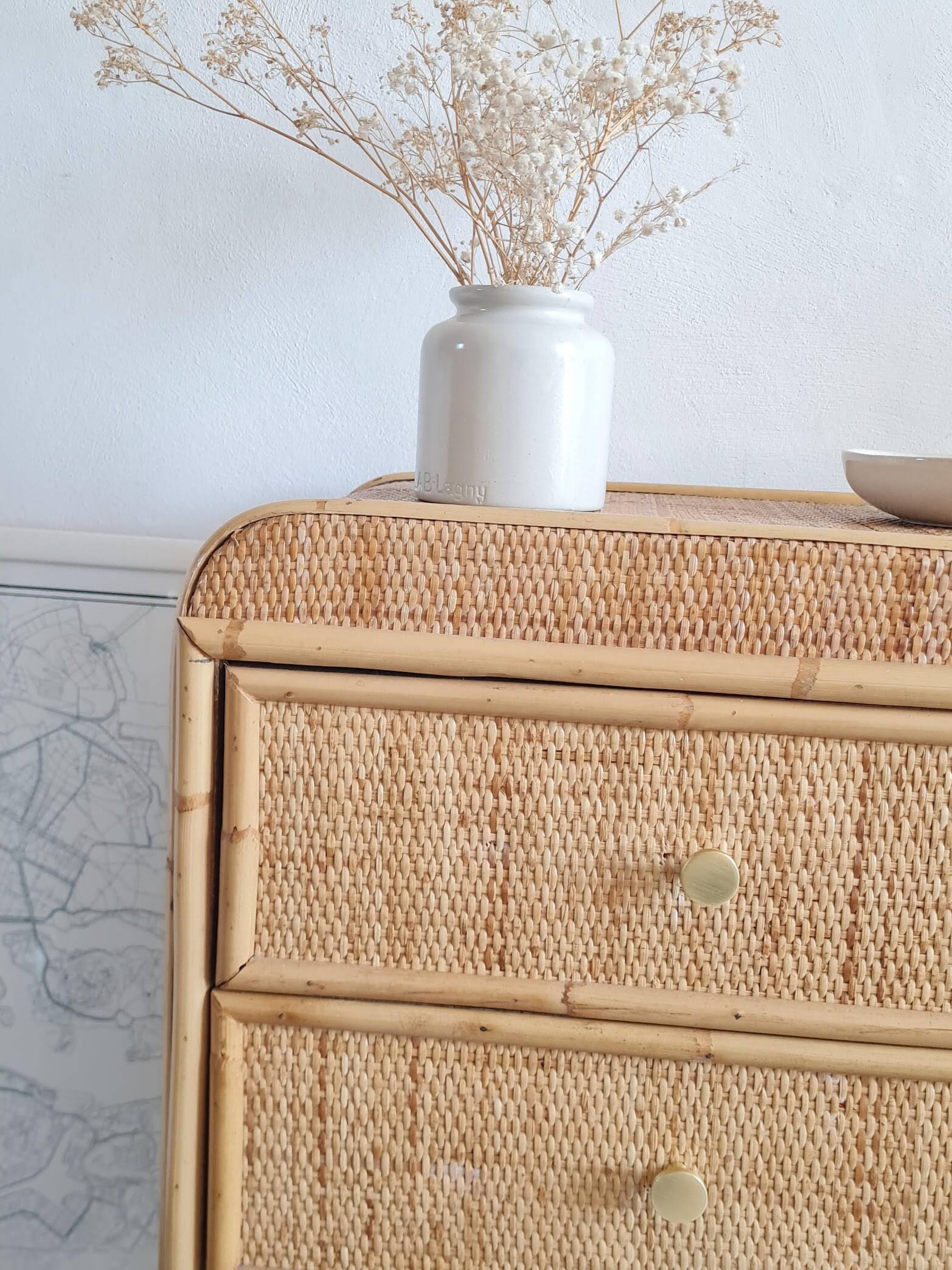 Vintage rattan chest of drawers