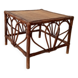 Vintage rattan and bamboo coffee table, 51*51 cm
