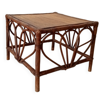Table basse vintage rotin et bambou 51*51 cm