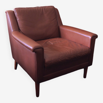 Fauteuil en cuir brun Années 1960