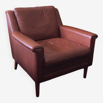Mid century Danish brown leather lounge chair 1960s