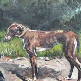 Tableau peinture ancienne chiens trois lévriers XXe