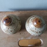 Salt and pepper shaker in Puisaye stoneware by Jean Pierre Prud'homme