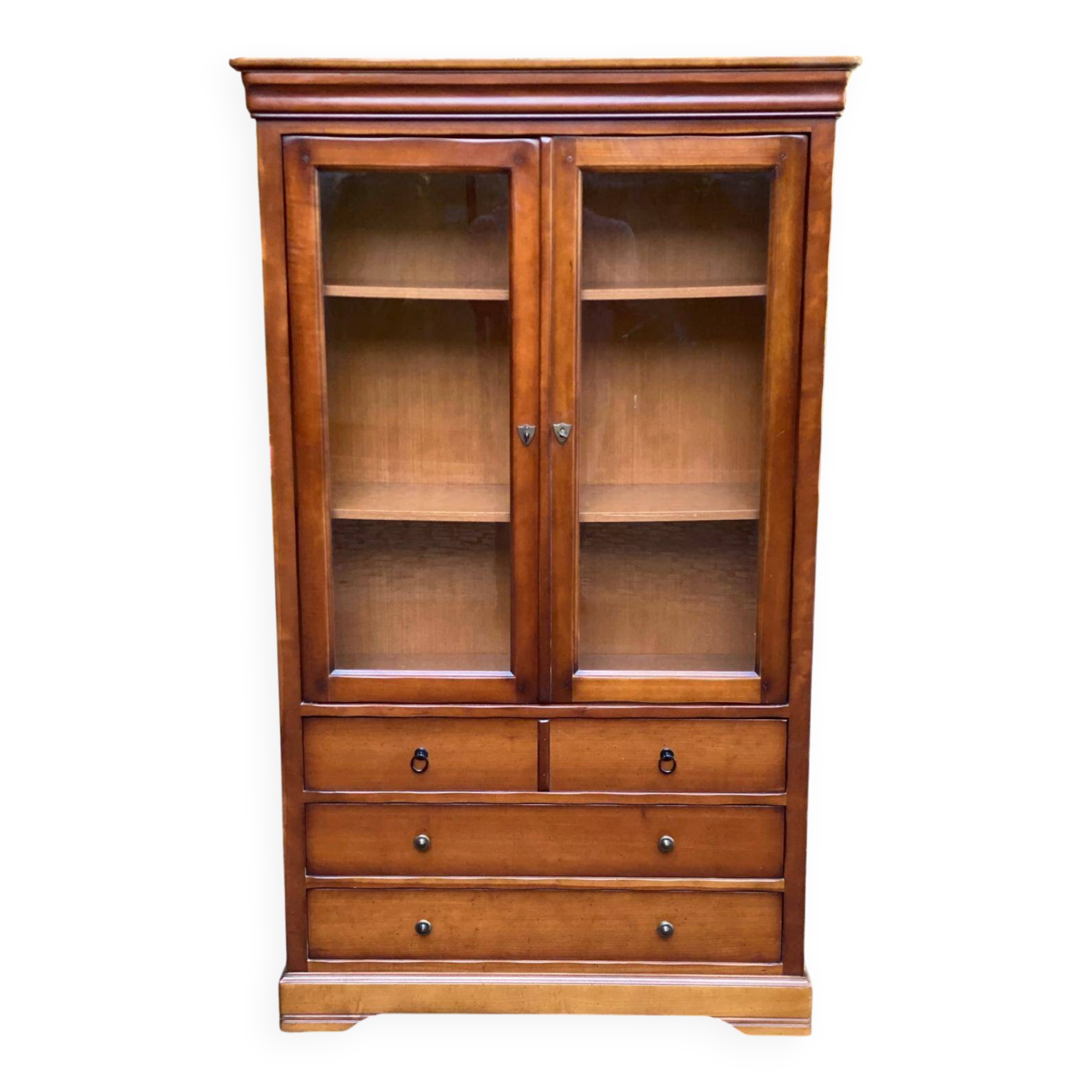 Vitrine Louis philippe en bois massif et placage années 80
