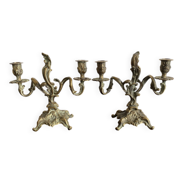 Pair of bronze rocaille candlesticks