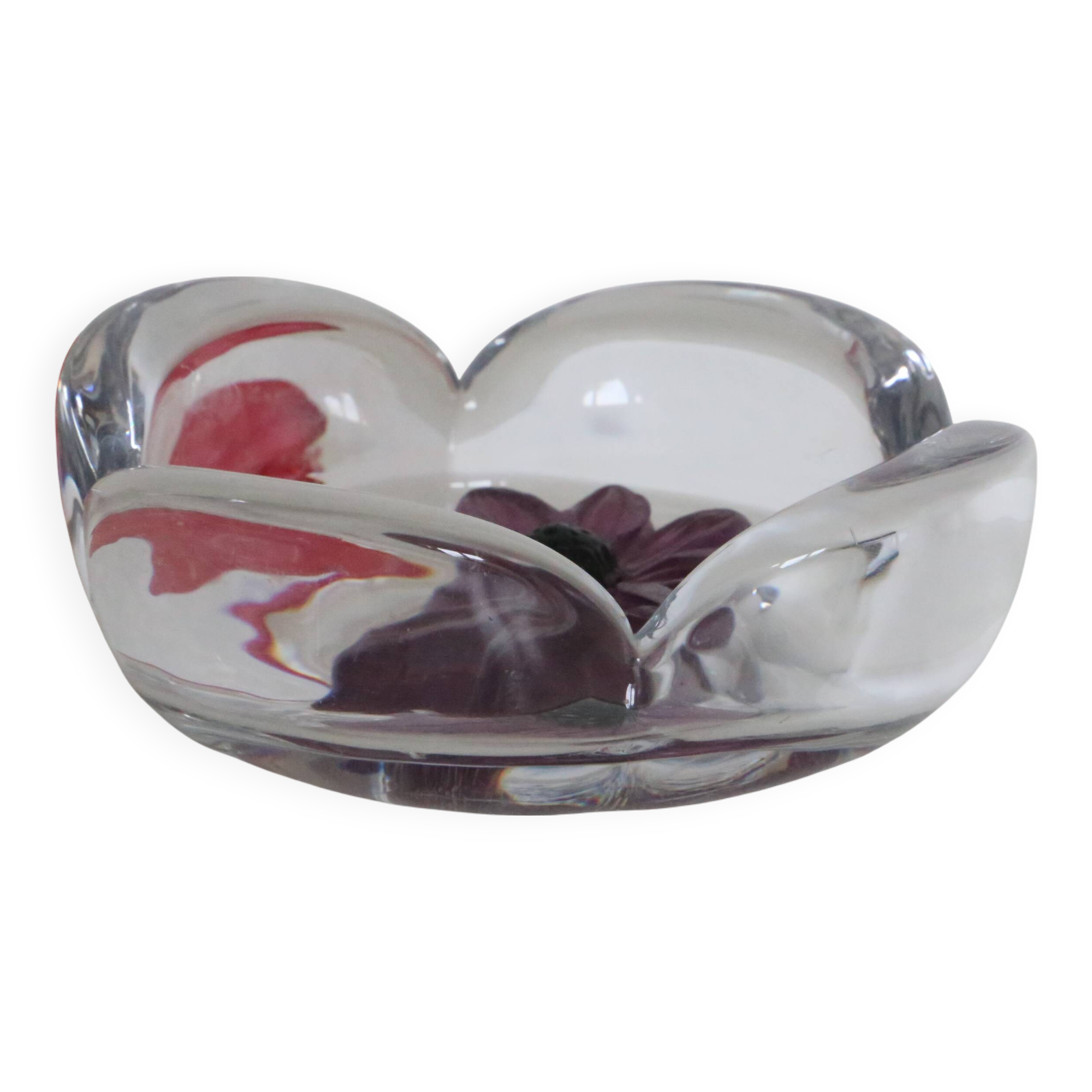 Daum Coppelia series bowl / pocket emptier, crystal and pink glass paste