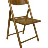 Vintage wooden folding chair with rattan seat 80s minimalist design