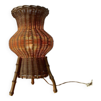 Wicker and bamboo lamp