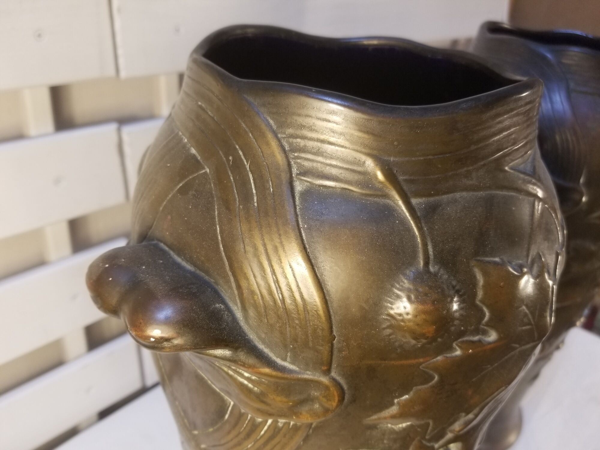 Pair of Art Nouveau baluster vases in copper earthenware by Gustave de Bruyn