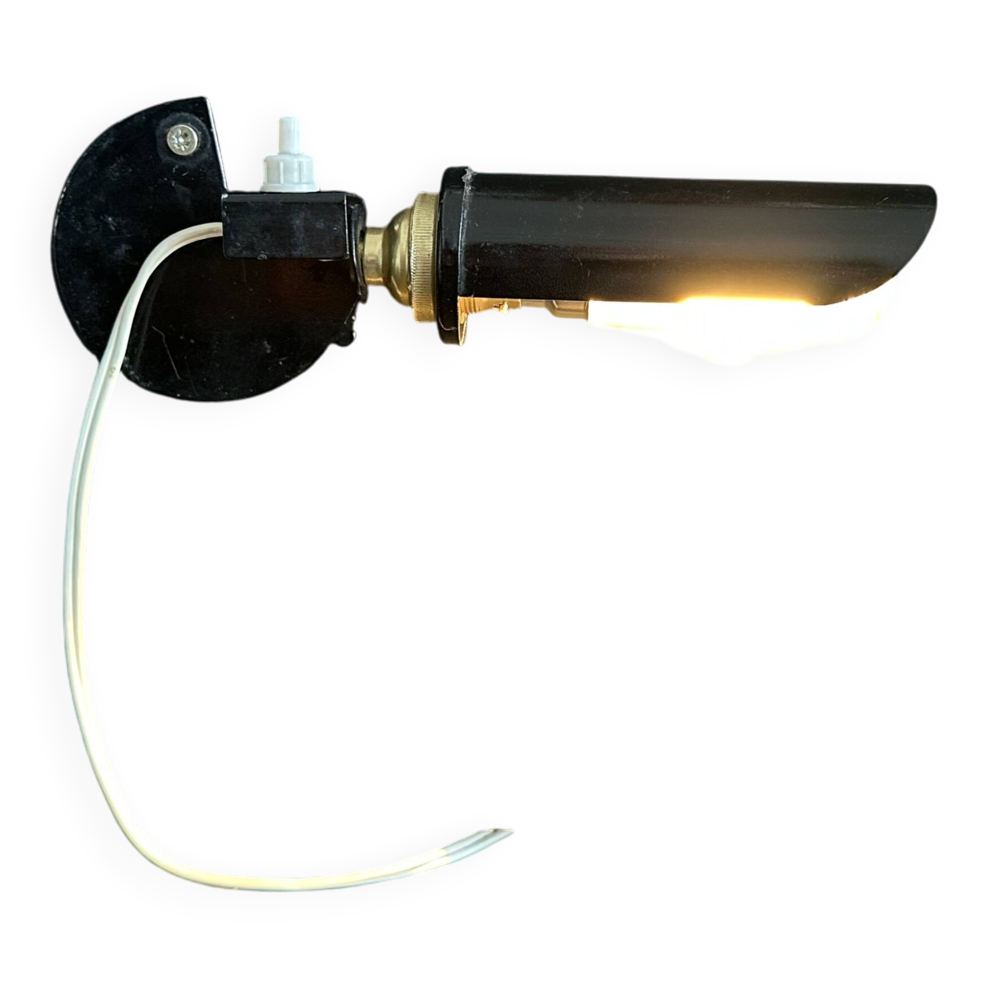 Old black metal and brass wall light, adjustable, 1930s.
