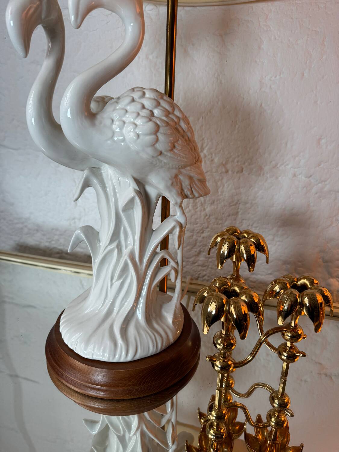 Porcelain lamp with pink flamingos from the 1980s.