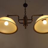 French Mid Century Bronze Effect Metal Double Billiard Light Glass Shades