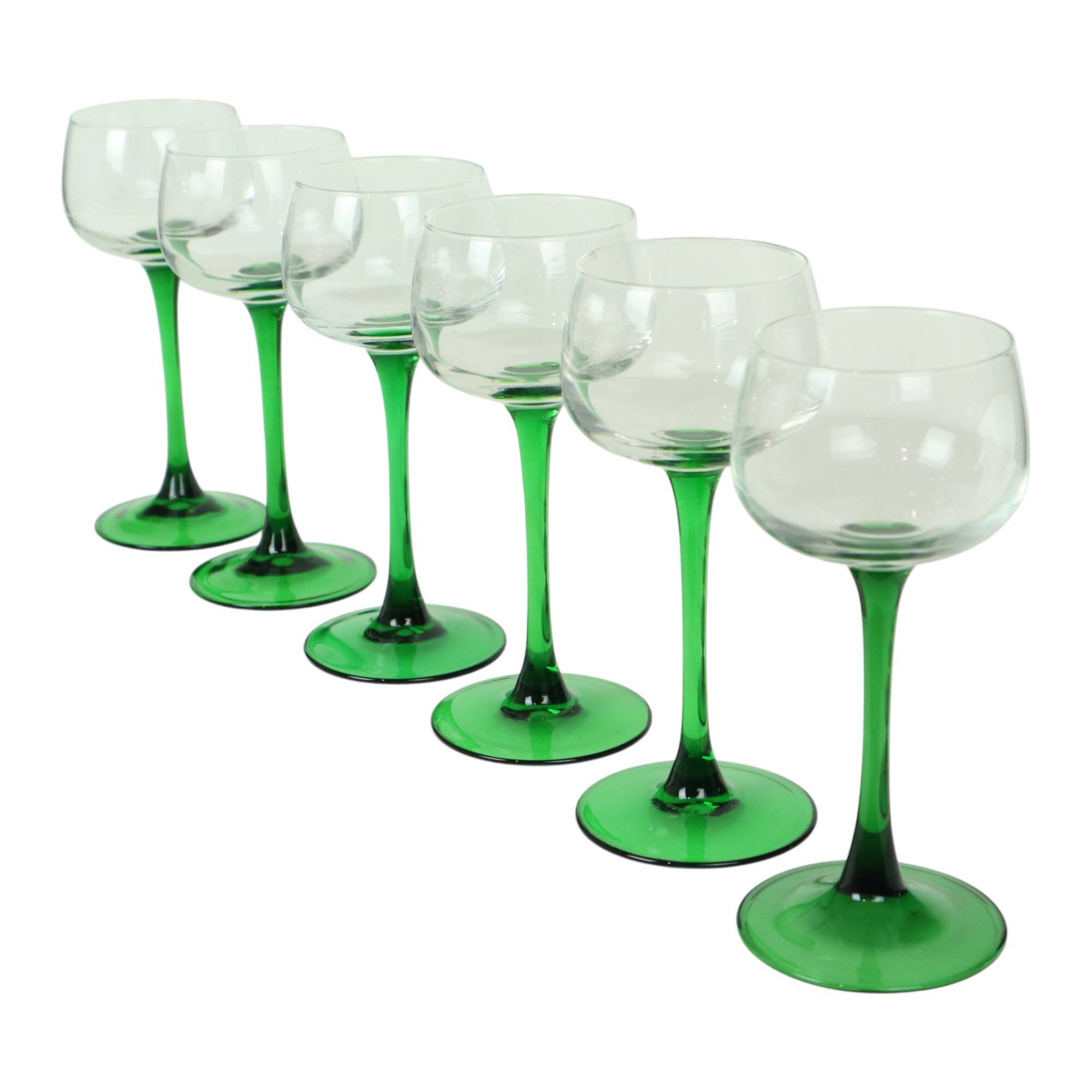Set of 6 Vintage Luminarc Alsace Wine Glasses Narrow Green Base