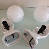 Pair of hand ceramic and opaline wall lamps vintage