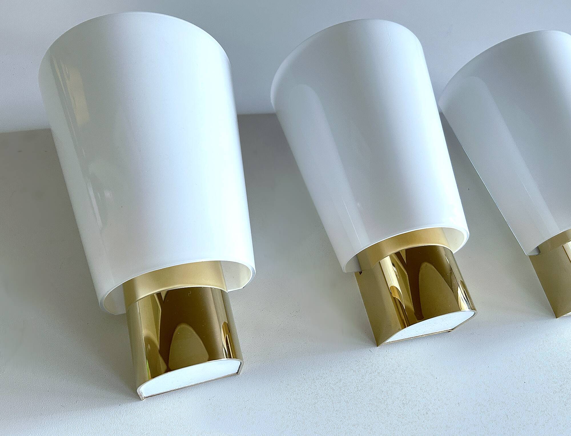 Set of 3 Vintage Limburg Wall Lights Gilded with fine gold, Glass