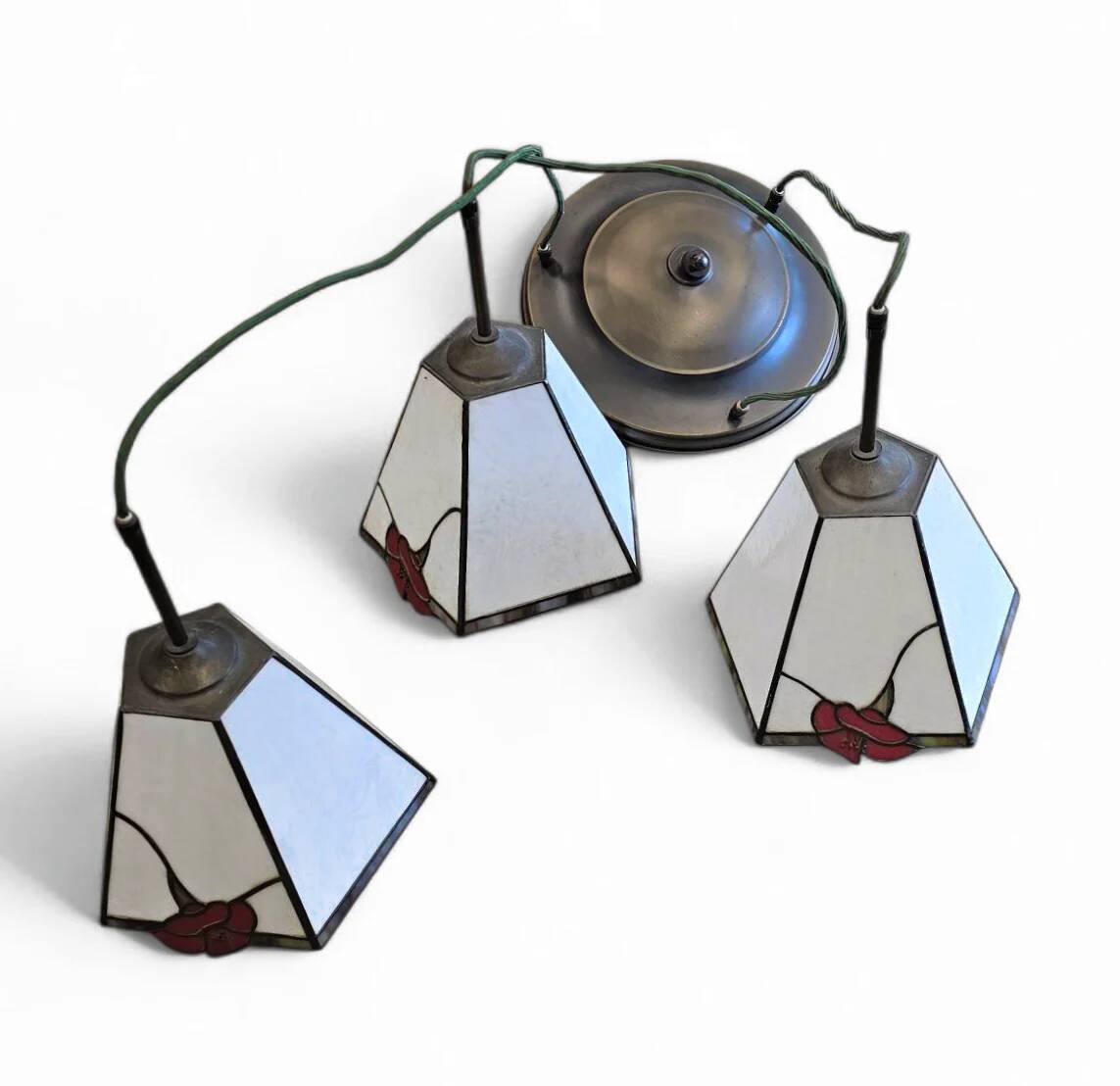 3 light chandelier with glass shades / Art Deco