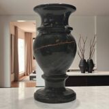 Vintage 1970s Italian Black Marble Vase – Natural Ochre Veining Accent