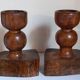 Pair of old brutalist turned solid wood candlesticks