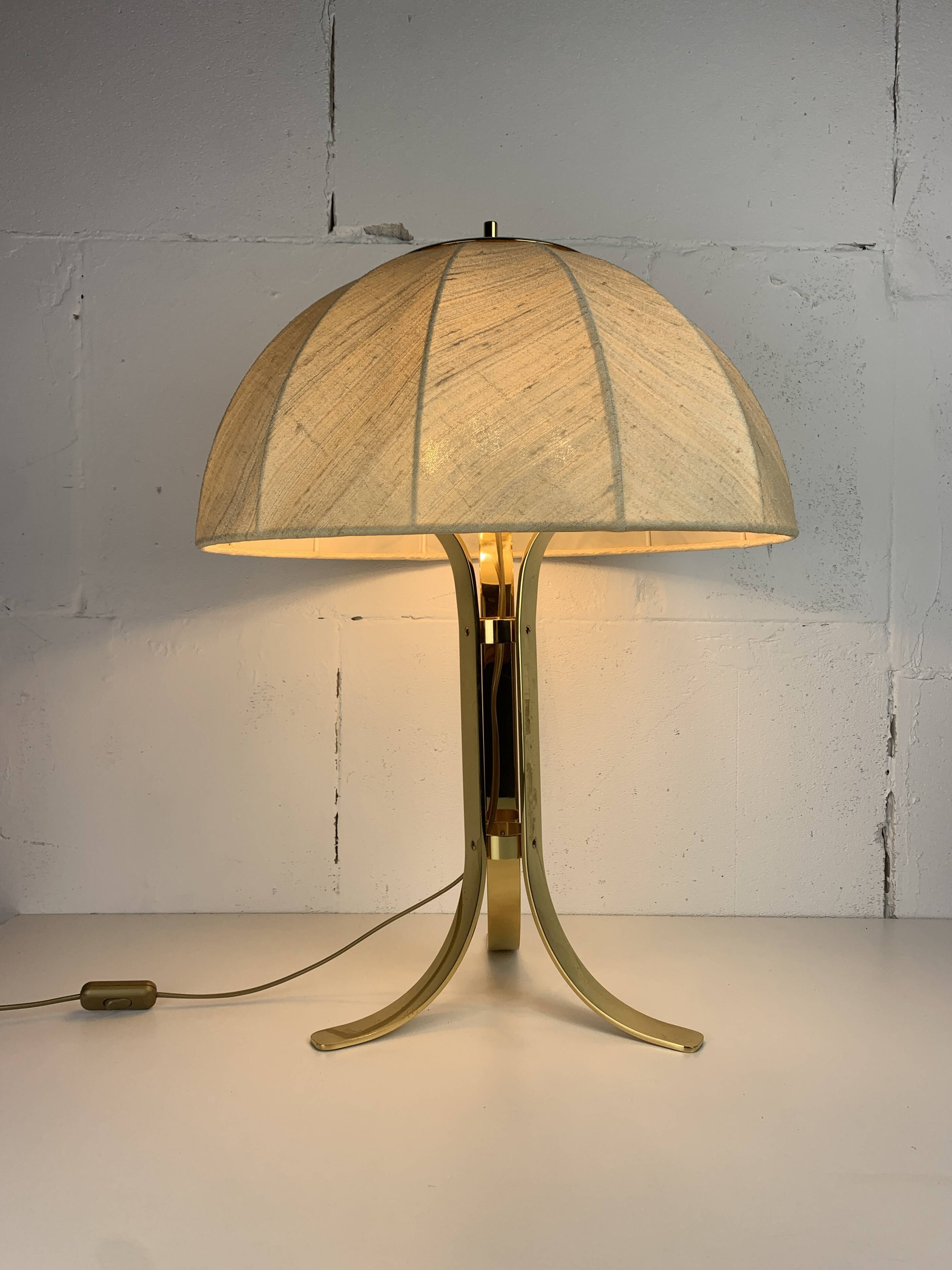 Large ( 65 cm ) midcentury brass space age mushroom table lamp, 1960s
