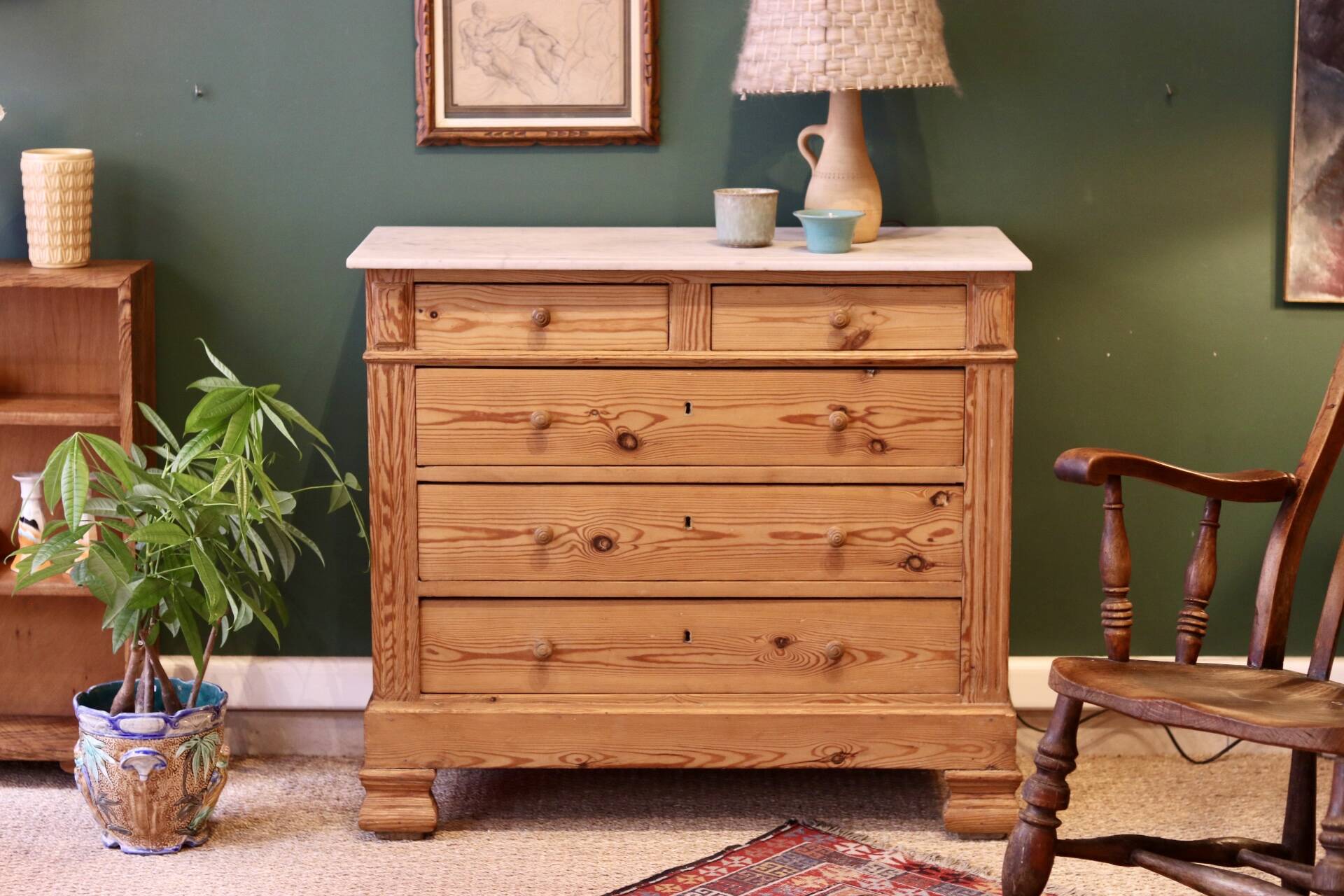 Antique chest of drawers in pitch pine, circa 1900