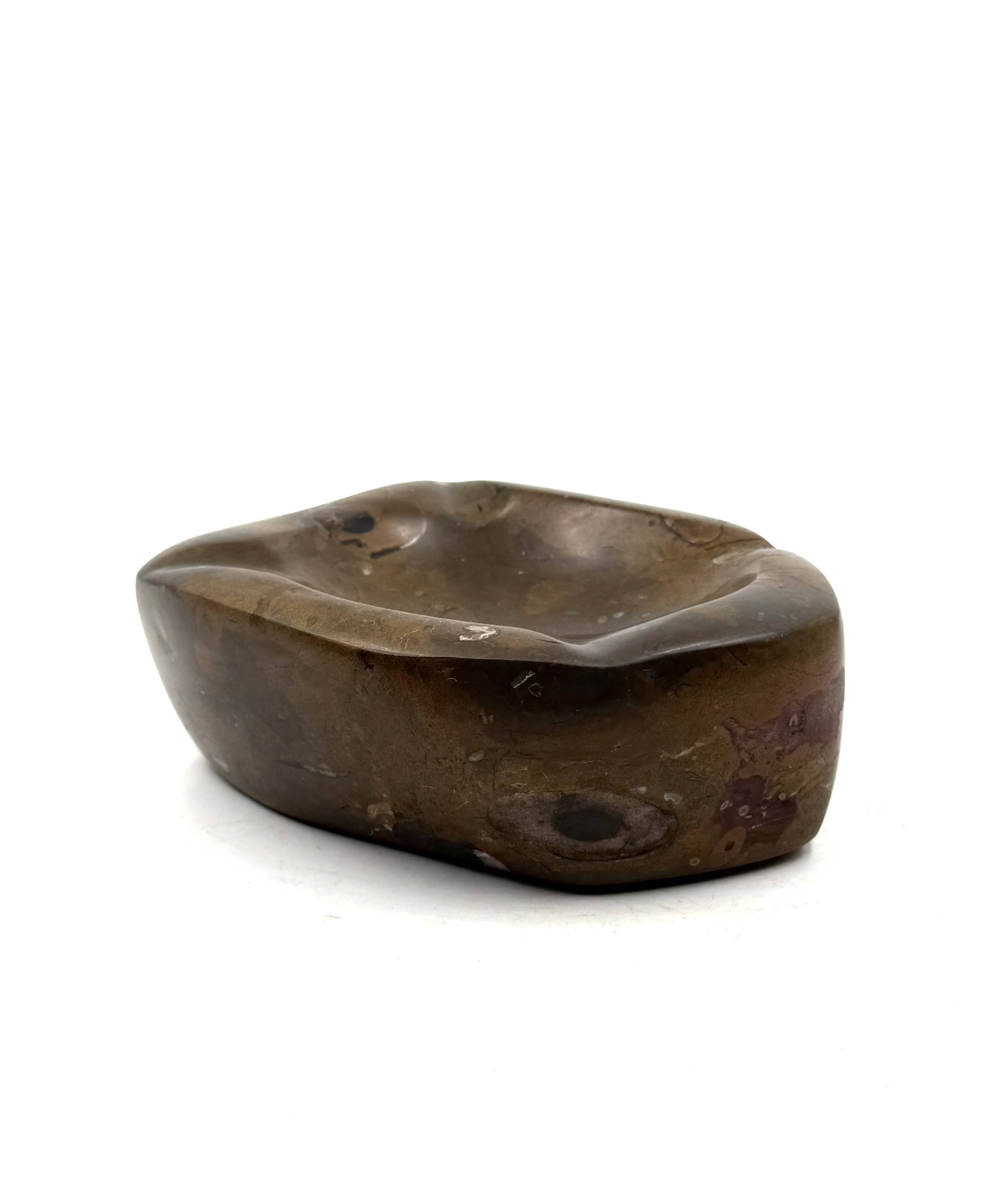 Luxury fossil brown marble ashtray bowl, France 1970s