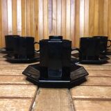 Series of 6 cups & saucers esso collection noire france vintage #a538