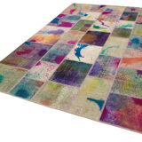 Handmade Anatolian Overdyed 206 cm x 306 cm Multicolor Patchwork Carpet