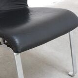 Unique black leather & steel modernist lounge chair, 1960s