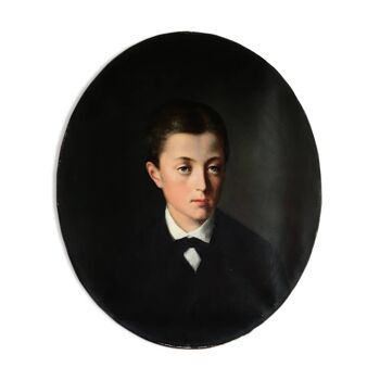 Portrait à l’huile d’un jeune homme fin XIX siècle debut XX siècle