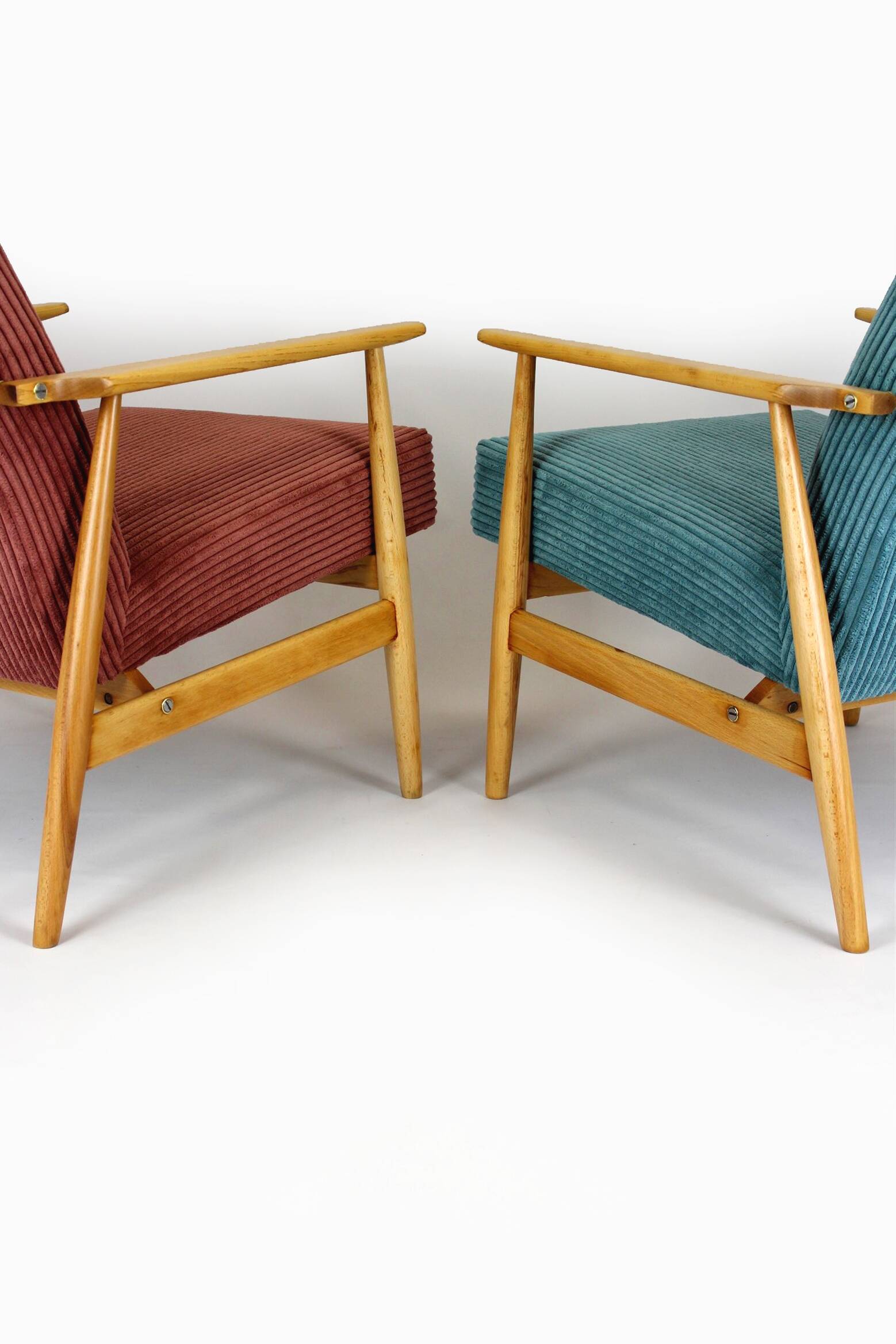 Restored Mid-Century Pink & Turquoise Beech Armchairs, 1960s, Set of 2
