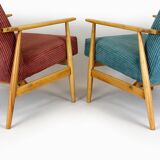 Restored Mid-Century Pink & Turquoise Beech Armchairs, 1960s, Set of 2