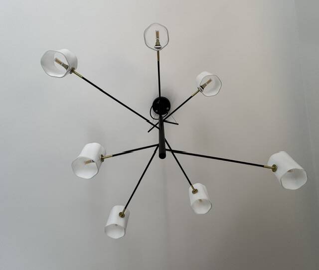 Seyvaa Large Suspension by Avionstudio – opaline glass, brass and black steel