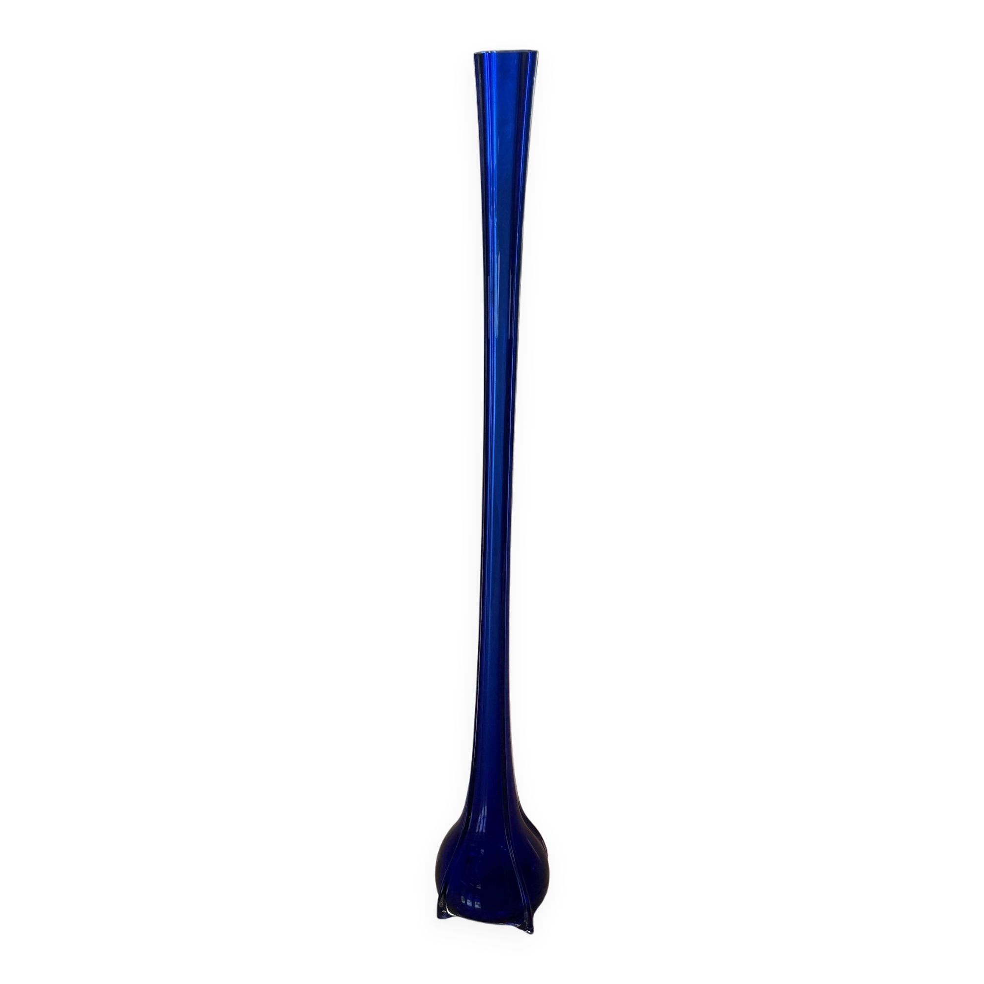 Vase sculpturale vintage en verre bleu cobalt