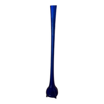 Vintage cobalt blue glass sculptural vase