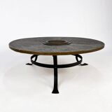Grande Table Basse Brutaliste en Acier et Ardoise, 1960s