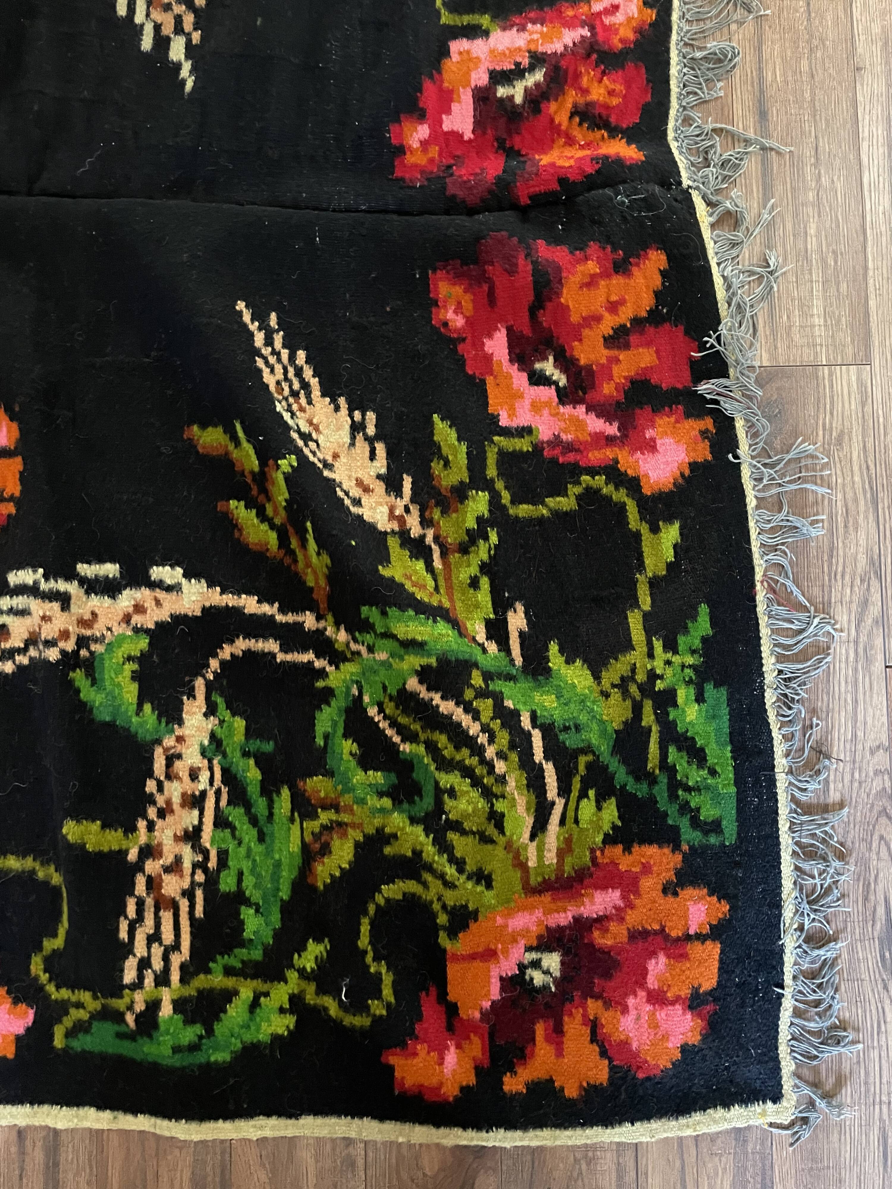 Tapis de laine roumain avec coquelicots et épis de blé, 250x160 cm