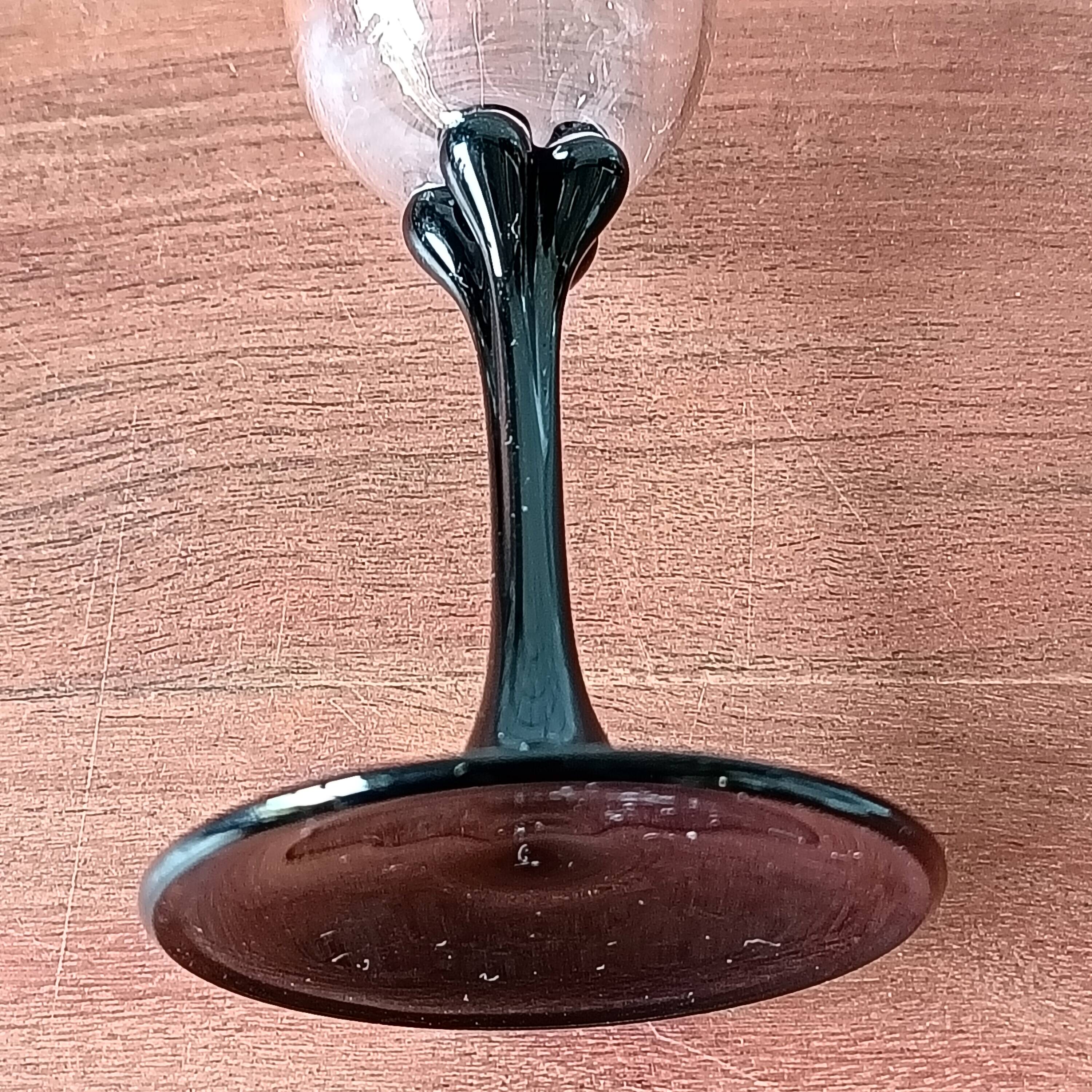 6 vintage black opaline footed flutes