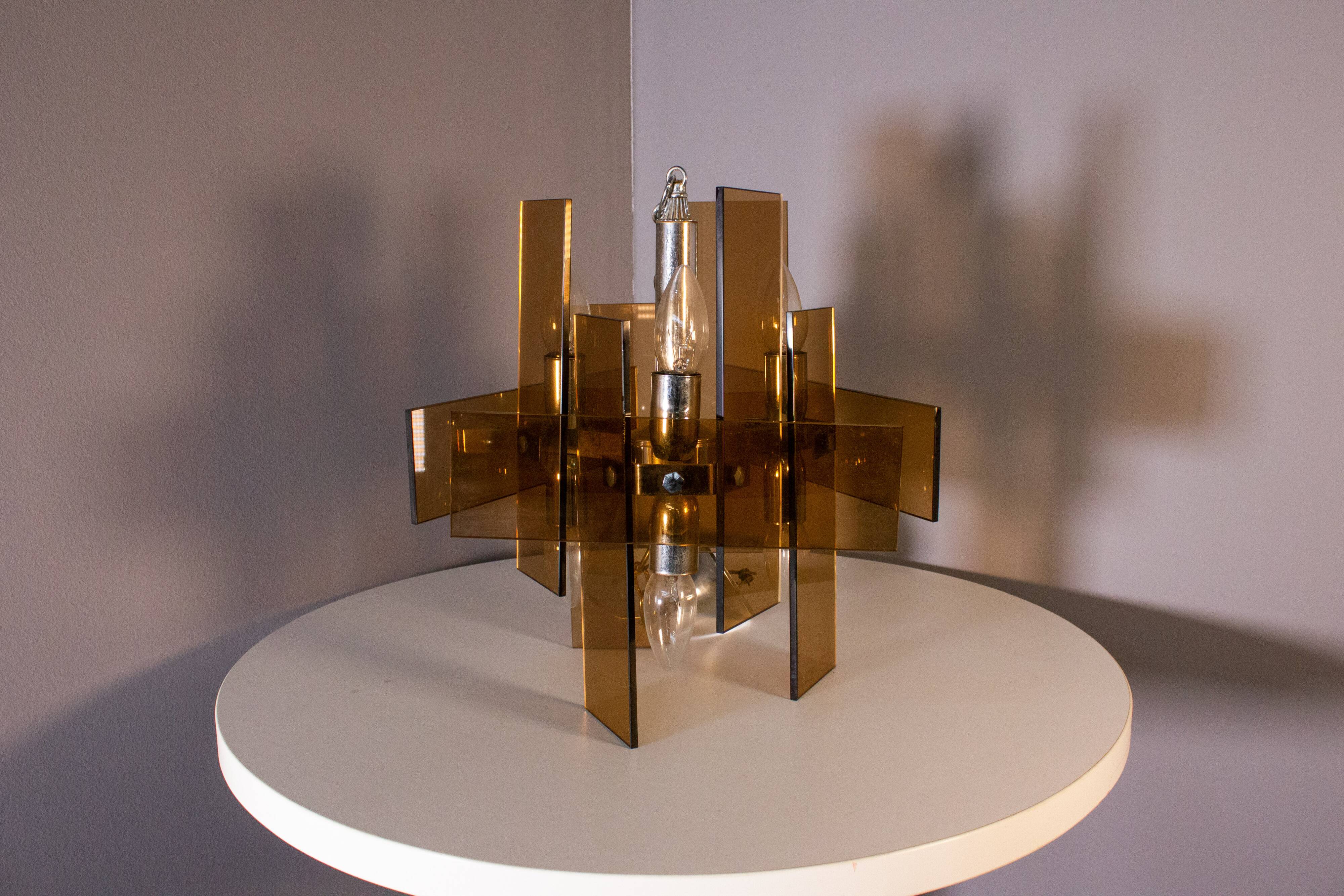 Orange glass lamps, six bulbs each