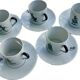 Lot de 4 tasses et soucoupes anciennes, décor Arlequin