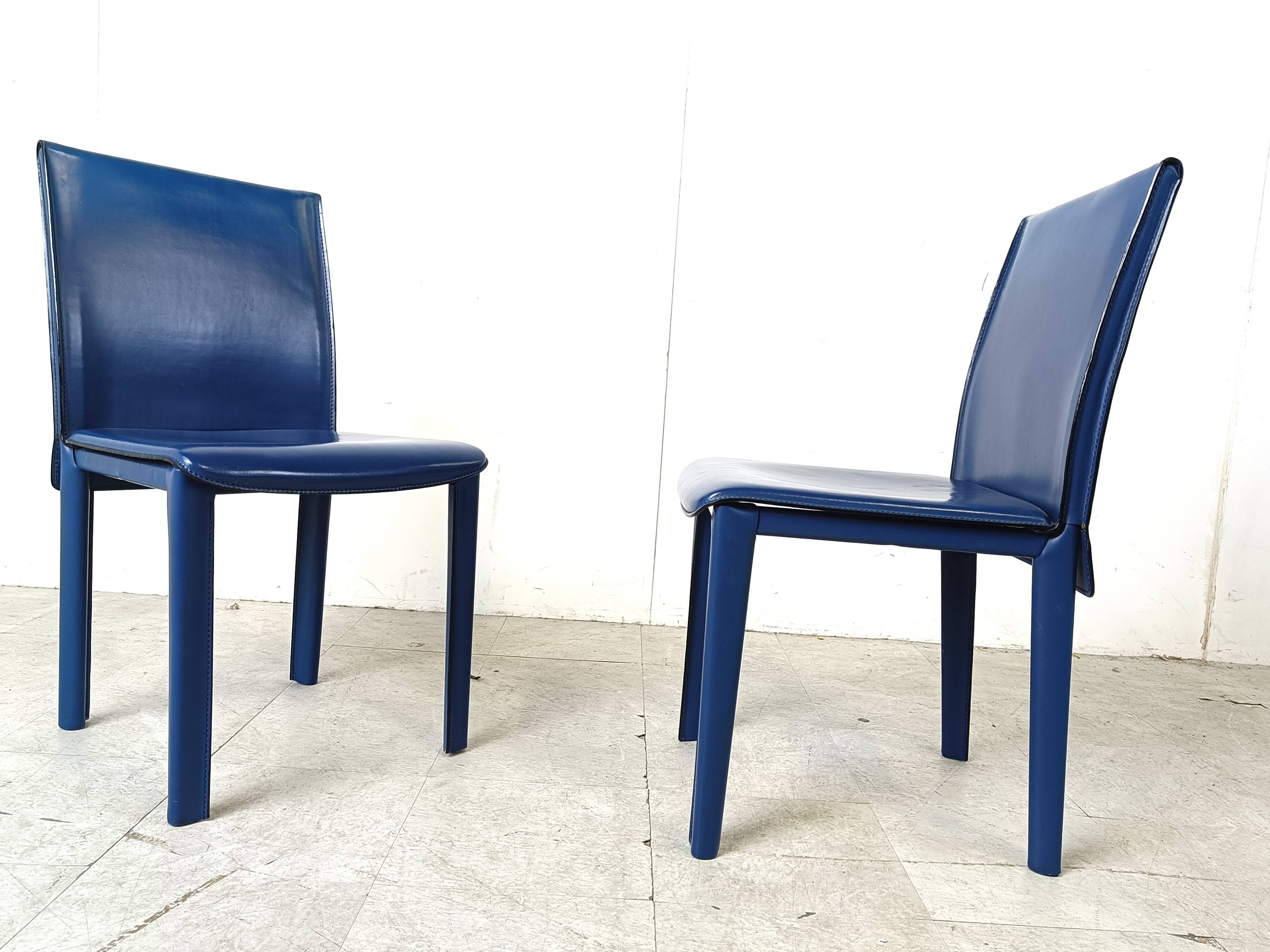 Vintage blue leather dining chairs by Arper Italy, 1980s