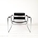 Wassily Style Lounge Chair Chrome Black Faux Leather Breuer Bauhaus Design