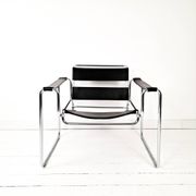 Wassily Style Lounge Chair Chrome Black Faux Leather Breuer Bauhaus Design