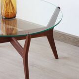 Round coffee table - glass top and teak base