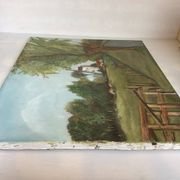 Landscape painting of a countryside windmill oil on canvas