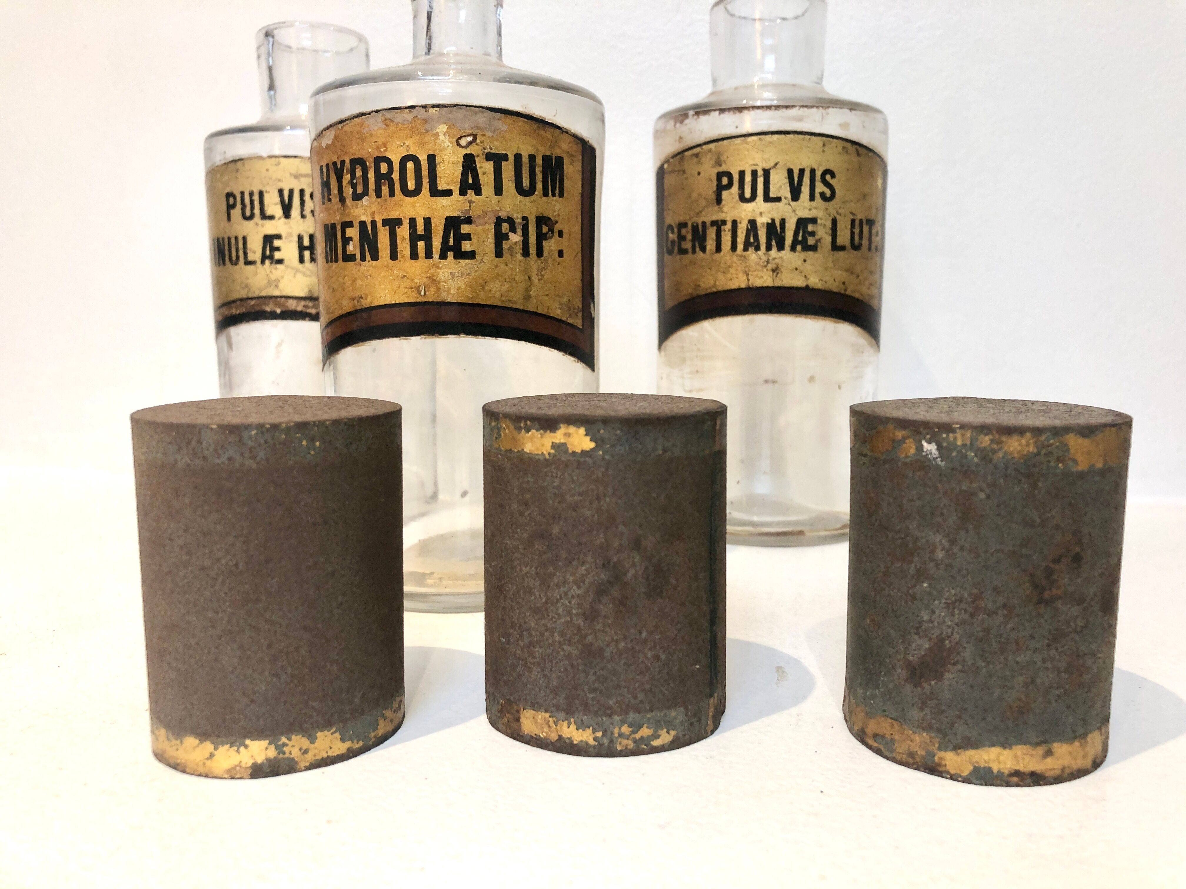 Trio apothecary bottles, early 20th